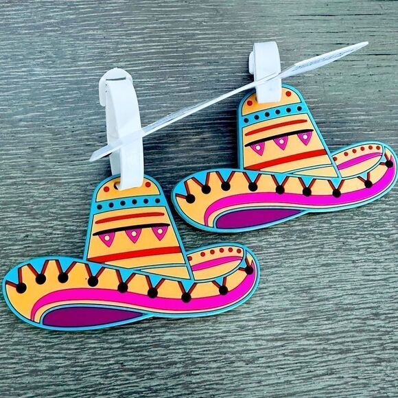 Mexican Fiesta Sombrero Multicolor Travel Luggage ID Tags Set - Picture 1 of 2